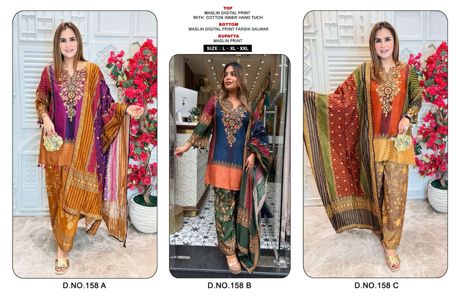 158 MASLIN DIGITAL PRINT AND WORK 3 PIECE SUIT FOR WEDDING TYPE CLOTH SHOP